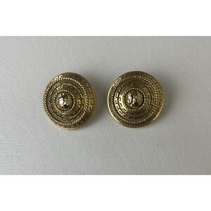 VTG Oscar De La Renta Dome Gold Tone Clip On Earrings Signed In Two Places